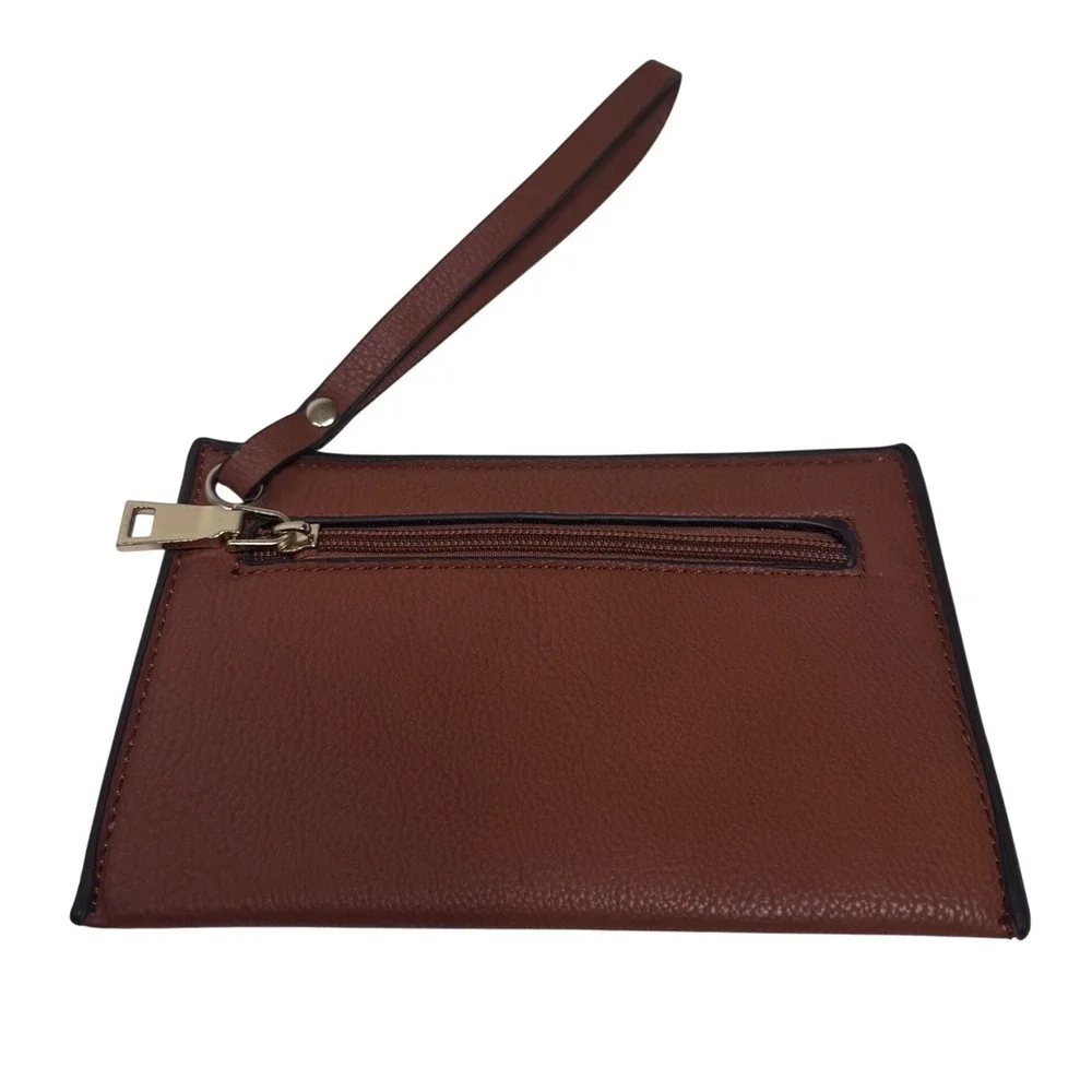 Brown Faux Leather Wristlet Clutch Pouch Zip Festival Boho Chic Fashion Floral